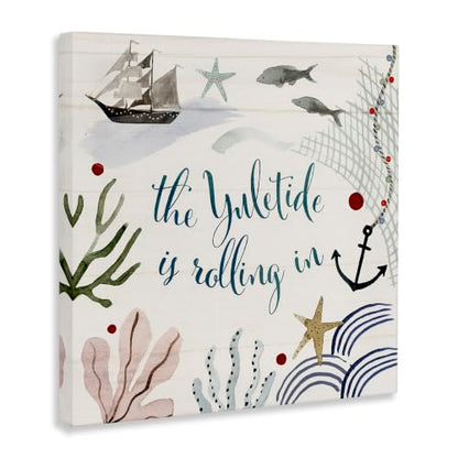 Nautical Holiday Canvas Wall Art - Christmas Phrase, 30x30 Inches - Coastal Style, Ready to Hang, Made in USA - Nautical Yuletide Holiday Variation