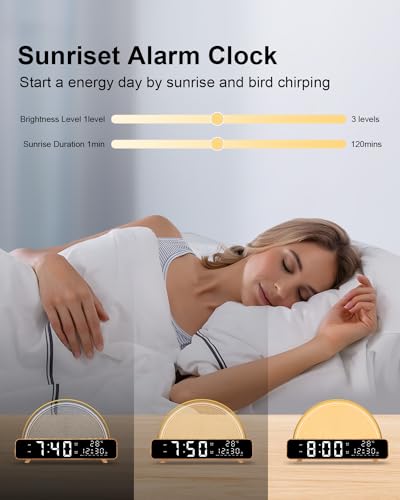 Wood Sunrise Alarm Clock Wake Up Light with Night Sounds & Timer - HAODINGMAI