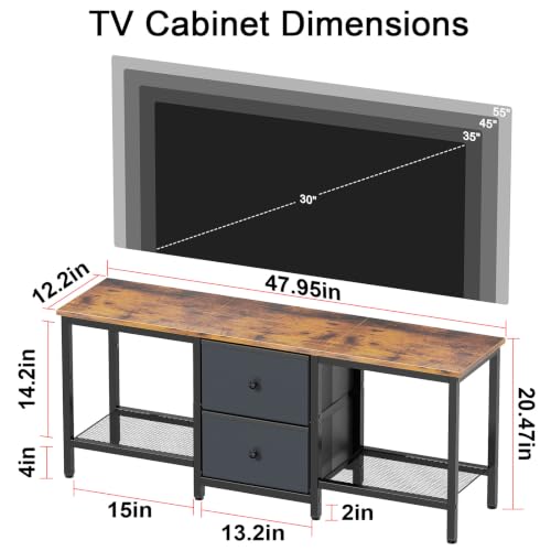 Rustic Brown TV Stand with Storage Drawers and Shelves - Fits 55 Inch TVs