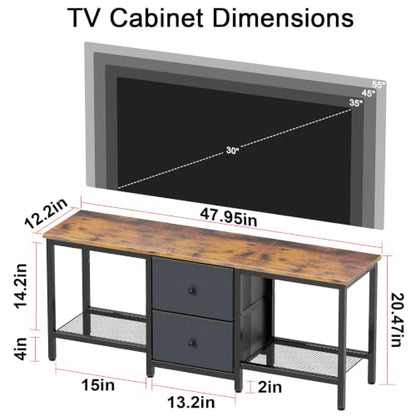 Rustic Brown TV Stand with Storage Drawers and Shelves - Fits 55 Inch TVs
