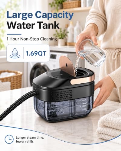Steam Cleaner 1600W Handheld for Home Deep Black-Orange 1.69QT Tank