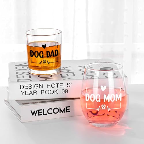 Dog Mom Wine Glass & Dog Dad Whiskey Glass Set - 17oz & 10oz Variation of THIS listing