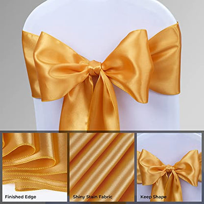 Gold Satin Chair Sashes Ties for Wedding Party 50pcs