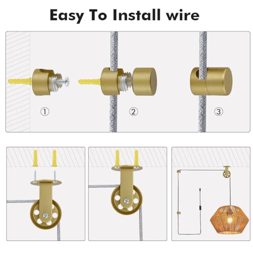 Gold Pulley Wheel for Pendant Lights & Ceiling Fans, Swag Hook Kit