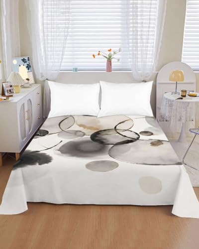 Queen Size Flat Sheet Gray Color Block Polka Dot Microfiber Breathable Bedding - Variation: Gray / Queen