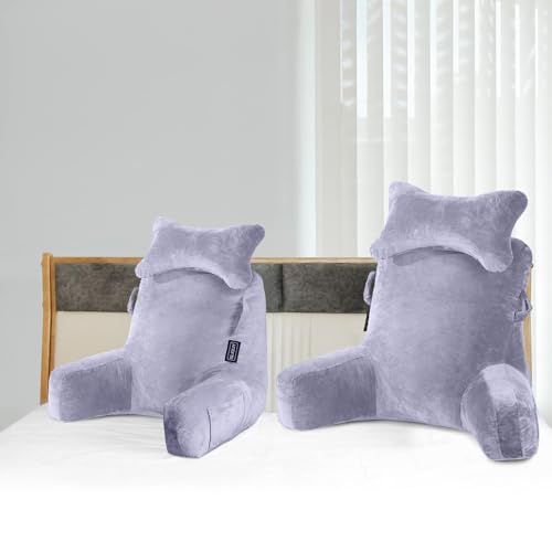SLIGUY Reading Pillow-Bed Rest Pillow with Detachable Neck Roll & Higher Support Arm for Sitting in Bed Couch or Floor-Backrest Reading Pillow Adult Back Pillow for Reading/Watching TV/Gaming,Beige