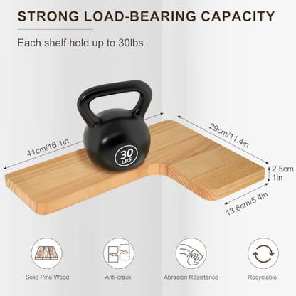 Floating Corner Shelves Solid Pinewood Wall Mounted Shelf - Natural, 3 Pieces