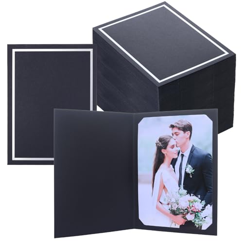 200 Pcs Black Photo Folders for 4x6 & 5x7 Pictures with Silver Trim - DIY Note Cards