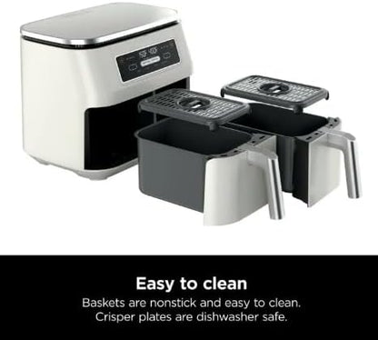 Niinjja 4 in 1 Air Fryer - 8 Qt DualZone FlexBasket | Smart Finish for Cooking 2 Foods 2 Ways - White