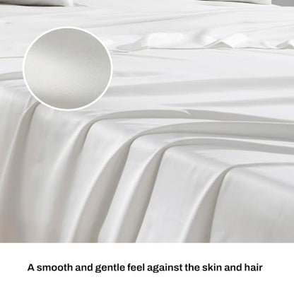 DKNY Ivory White King Satin Sheet Set - Matte Finish, Soft & Silky Bedding