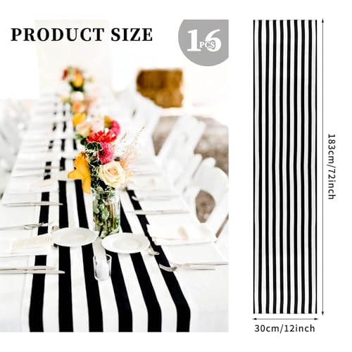 Black & White Striped Table Runner 12x72 Inches - 16 Pack - Elegant Home & Party Decor