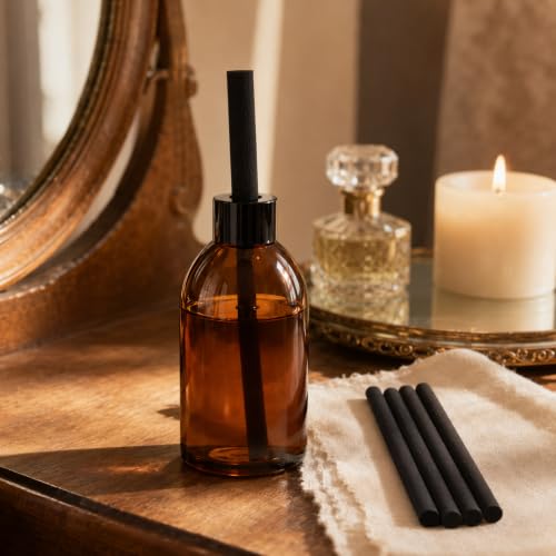 Reed Diffuser Set with Amber Glass Bottle & 5 Reeds - Home Fragrance Decor