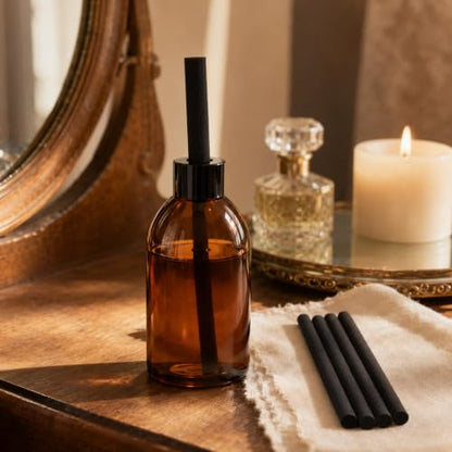 Reed Diffuser Set with Amber Glass Bottle & 5 Reeds - Home Fragrance Decor