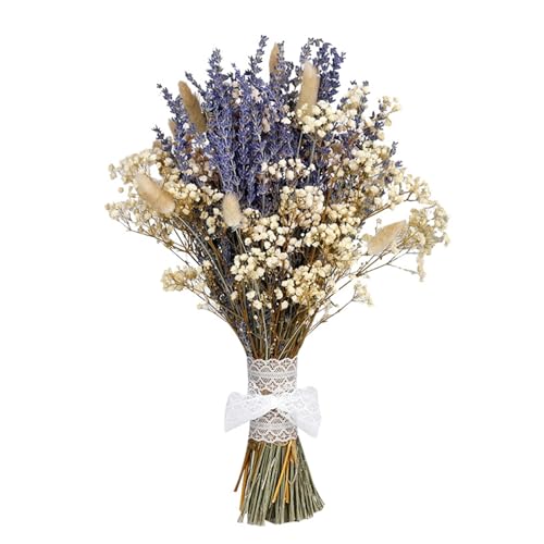 Dried Lavender & Baby's Breath Bouquet - 17.7 Inch Rustic Floral Decor B