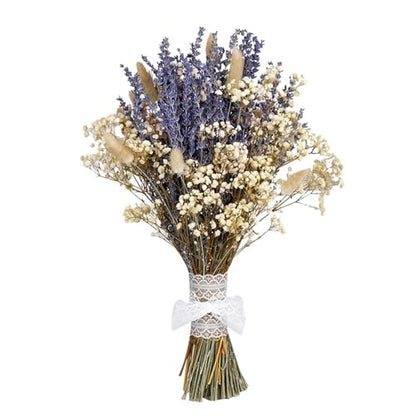 Dried Lavender & Baby's Breath Bouquet - 17.7 Inch Rustic Floral Decor B