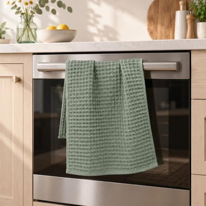 Sage Green Waffle Hand Towels - Cotton, Quick Dry & Low Lint, 2 Pack