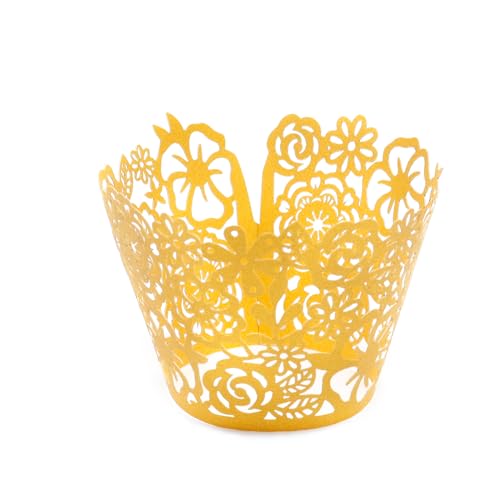 Gold Lace Cupcake Liners, Wedding & Party Baking Wrappers - 50Pcs