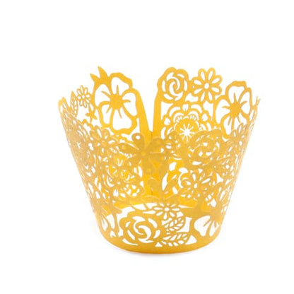 Gold Lace Cupcake Liners, Wedding & Party Baking Wrappers - 50Pcs