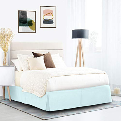 Twin XL Egyptian Cotton Bed Skirt 18-Inch Drop - Classic Box Pleated Aqua Blue