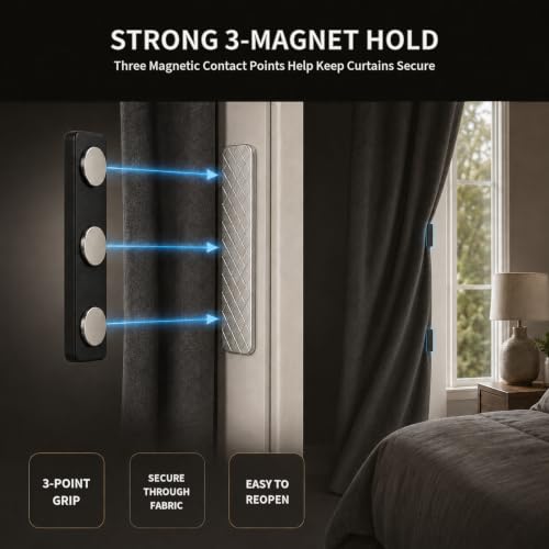 Self-Adhesive Magnetic Curtain Magnets with Strong Metal Clips - 24 Pairs - Black
