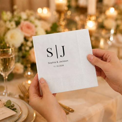 Personalized Wedding Cocktail Napkins - Color03 Custom Name & Pet Photo