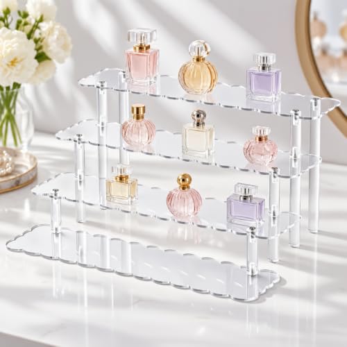 Elegant 4-Tier Scalloped Acrylic Display Riser Stand for Perfume & Jewelry