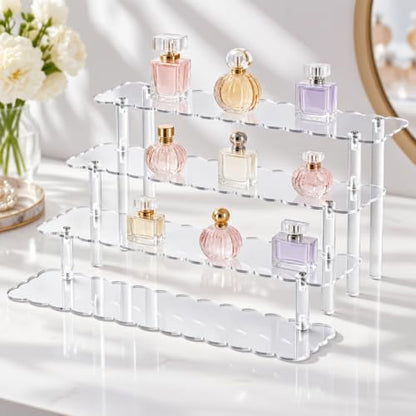 Elegant 4-Tier Scalloped Acrylic Display Riser Stand for Perfume & Jewelry