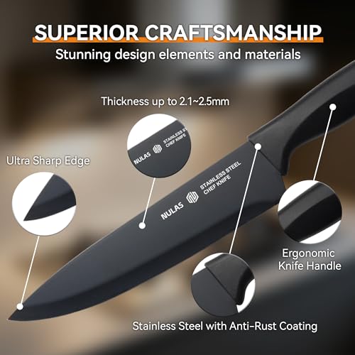 Black 13-Piece Kitchen Knife Set with Blade Guards & Self-Sharpening