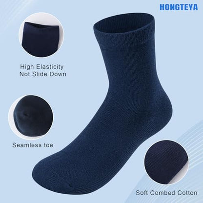 Kids Crew Socks School Uniform Dress Socks for Boys Girls Seamless Toe 8-10 Years Navy