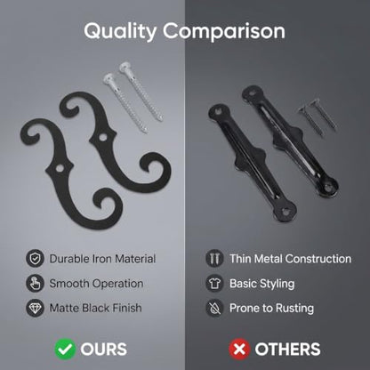 2pcs 6.3in Iron Shutter Dogs, Anti-Rust Exterior Tieback Fasteners with Screws