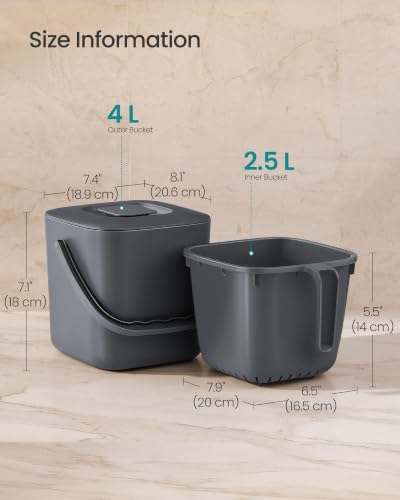 Dark Gray 1-Gallon Compost Bin with Strainer Basket for Kitchen Countertop