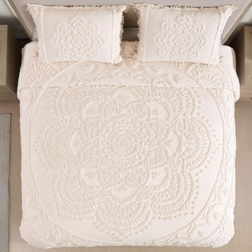 Vintage Lotus Medallion Chenille Bedspread Queen - Shabby Chic Blush Bedding