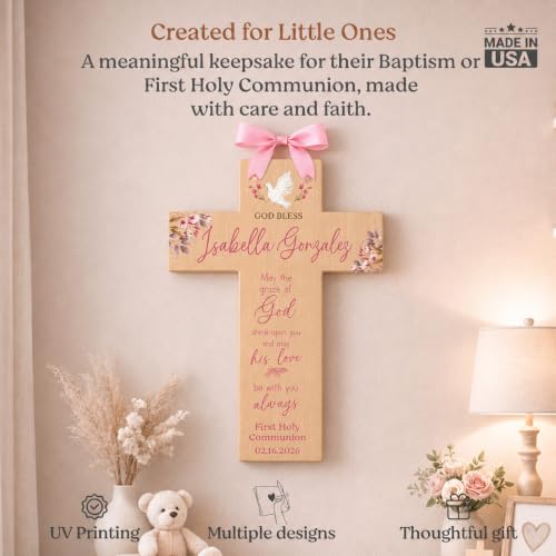 Personalized Catholic Baptism Cross for Boys & Girls May God Bless
