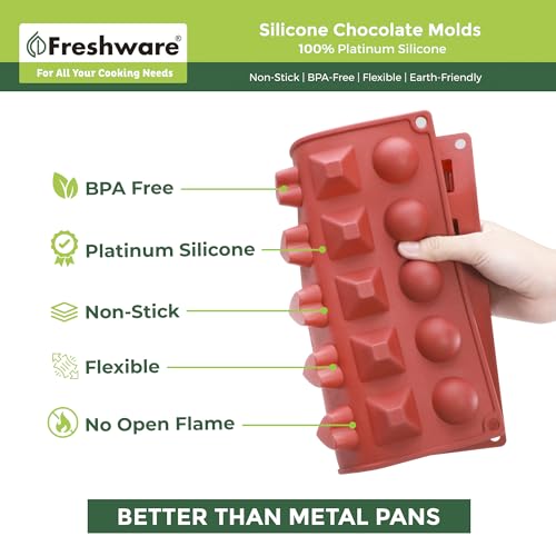 Freshware Silicone Chocolate Molds - [2PK] 30 Cavity Mini Candy Molds, Nonstick Silicone Bakeware for Chocolate, Candy, Gummy, Biscuit or Wax