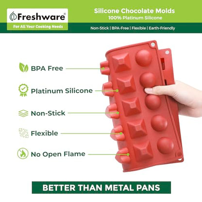 Freshware Silicone Chocolate Molds - [2PK] 30 Cavity Mini Candy Molds, Nonstick Silicone Bakeware for Chocolate, Candy, Gummy, Biscuit or Wax