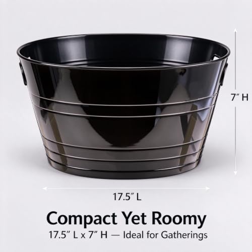Large Black Ice Bucket with Handles, 17.6 Inch Party Tub for Drinks & Snacks