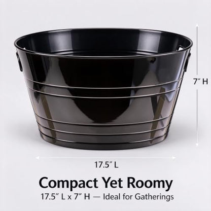 Large Black Ice Bucket with Handles, 17.6 Inch Party Tub for Drinks & Snacks