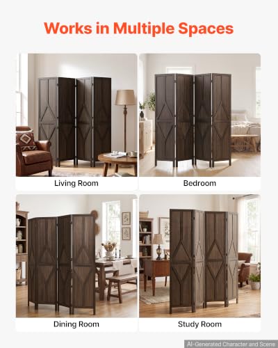 Wood Room Divider 4 Panels Folding Privacy Screen with Y Pattern - Sturdy Wood Partition
