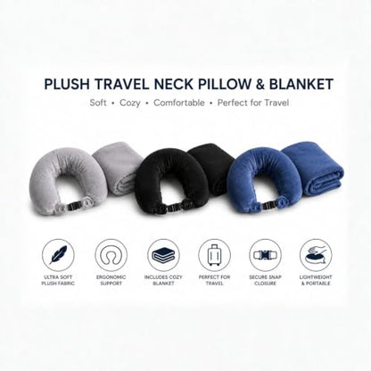Travel Neck Pillow with Blanket Set Gray – 3-in-1 Support & Comfort for Airplane & Car