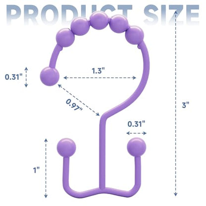 Titanker Shower Curtain Hooks Rings, Rust-Resistant Metal Double Glide Shower Hooks for Bathroom Shower Rods Curtains, Set of 12 Hooks - Lavender