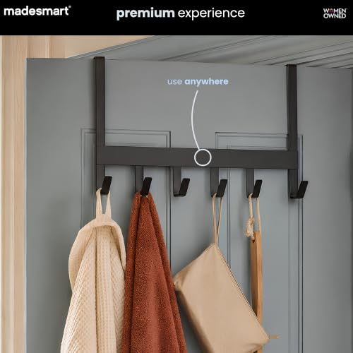 Madesmart Large Over-the-Door 6-Hook Rack for Towels & Clothing - Carbon