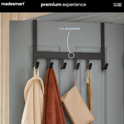 Madesmart Large Over-the-Door 6-Hook Rack for Towels & Clothing - Carbon