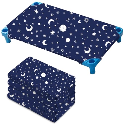 Starry Sky Fitted Cot Sheets for Daycare - 23x52 Inches, Pack of 4