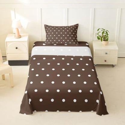 Brown Polka Dot Bed Sheets Set Twin Size Kids Bed Linen with Fitted, Flat & Pillow Sham