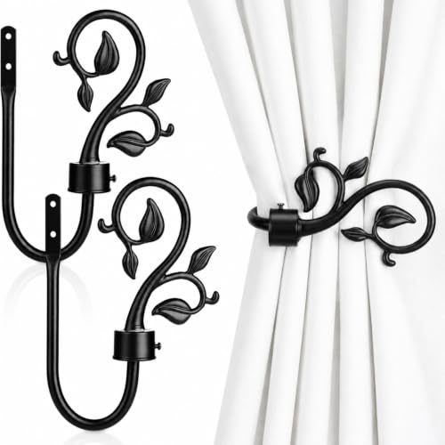 Black Leaf-Shaped Curtain Holdbacks 8.5x7 Inches, Set of 2 - Floral Variation