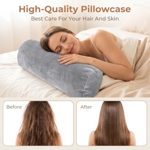 Velvet Pillow Cover for 16x6 Inch Cervical Roll Pillow - Gray