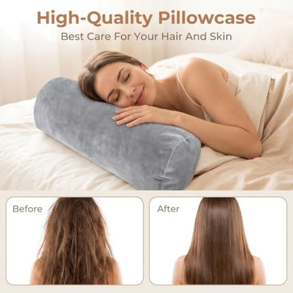 Velvet Pillow Cover for 16x6 Inch Cervical Roll Pillow - Gray