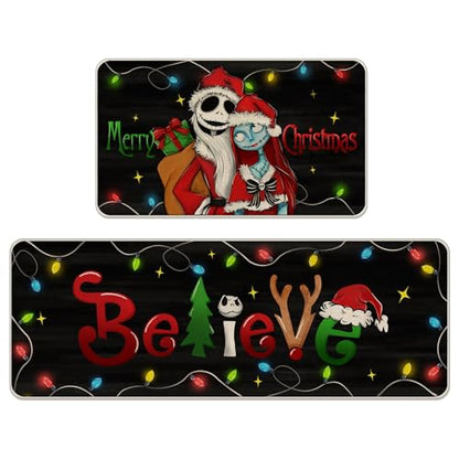 Christmas Kitchen Rugs Set of 2 Non-Slip Holiday Doormats - Jack & Sally Design