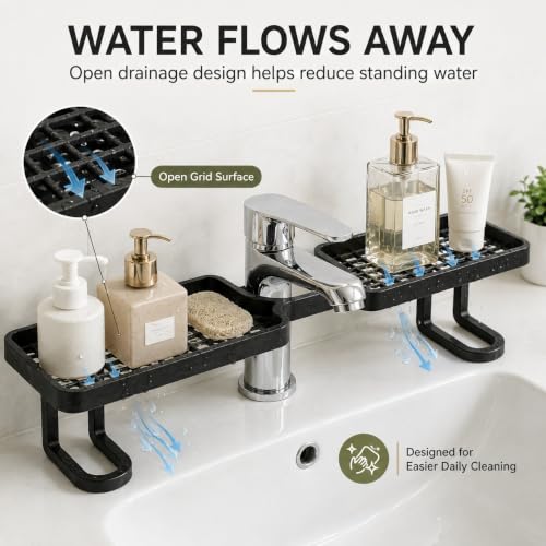 Freestanding Over Sink Storage Rack No-Drill Bathroom Organizer Black 1