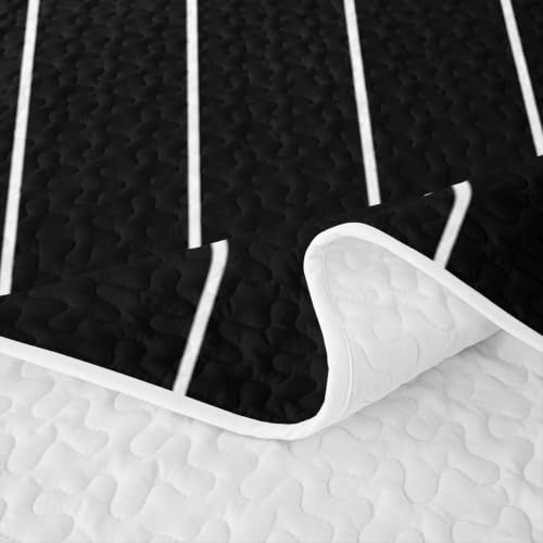 Queen Black & White Geometric Quilt Set - Modern Farmhouse Bedspread with Lines